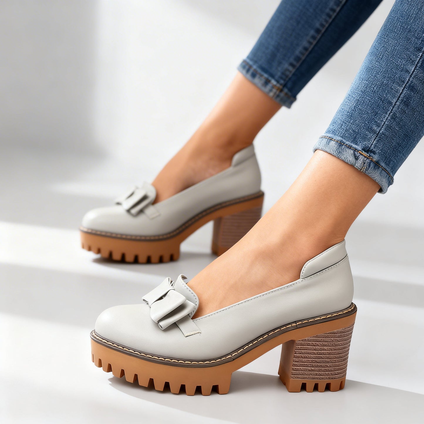 Women's Smooth Leather Platform Loafers Corvine