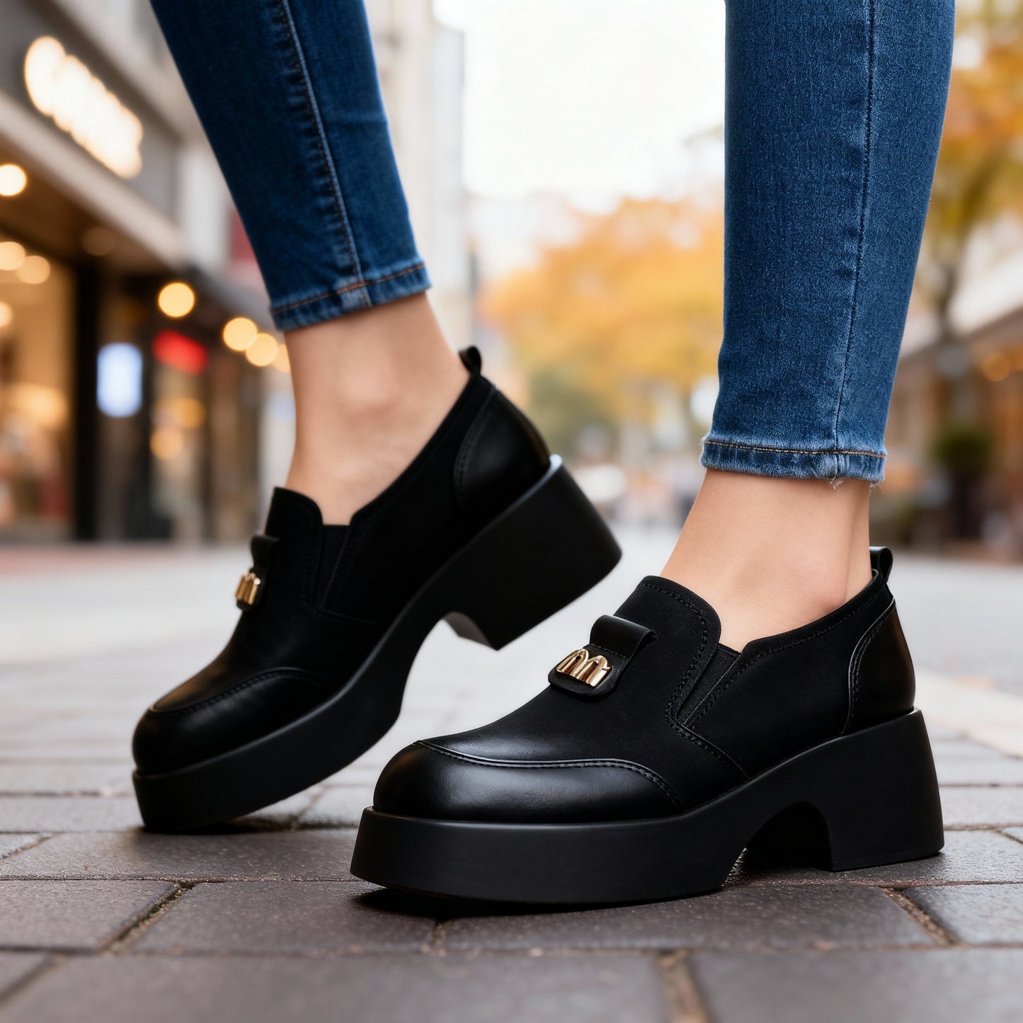 Women's Smooth Leather Platform Loafers Corvine
