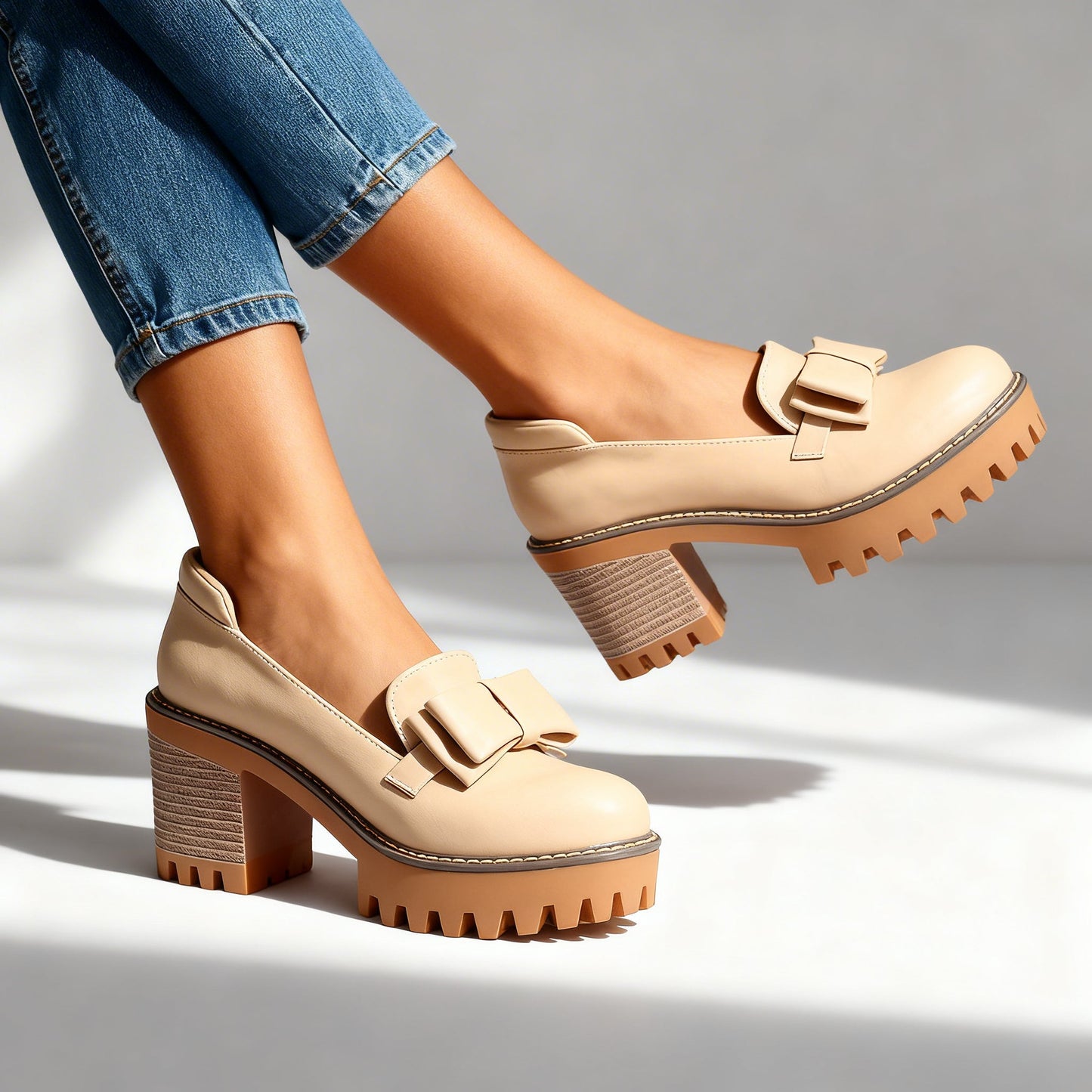 Women's Smooth Leather Platform Loafers Corvine