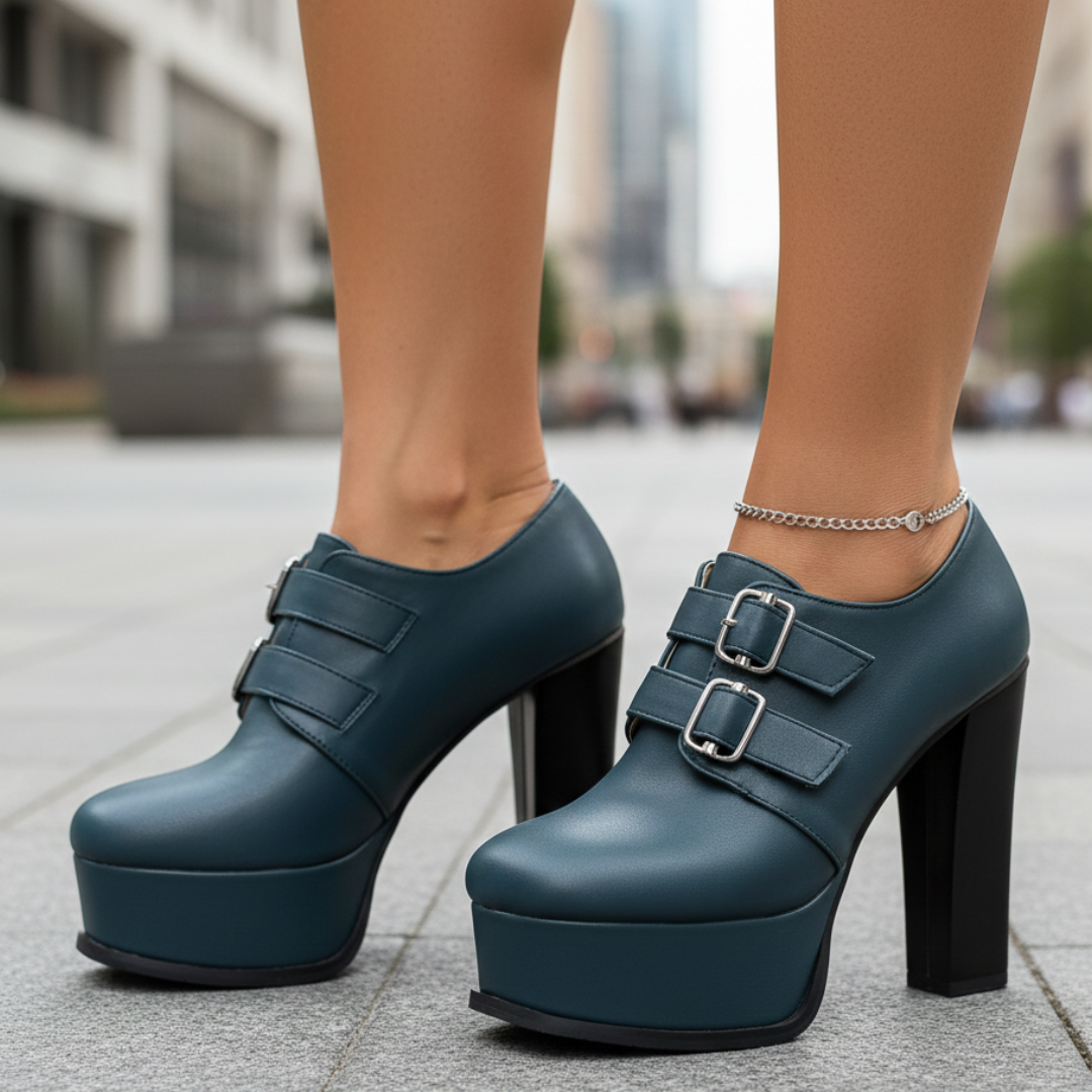 Women's Smooth Matte Black Platform Heels Corvine