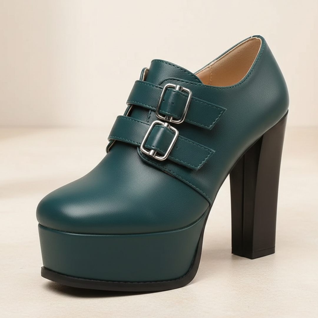 Women's Smooth Matte Black Platform Heels Corvine
