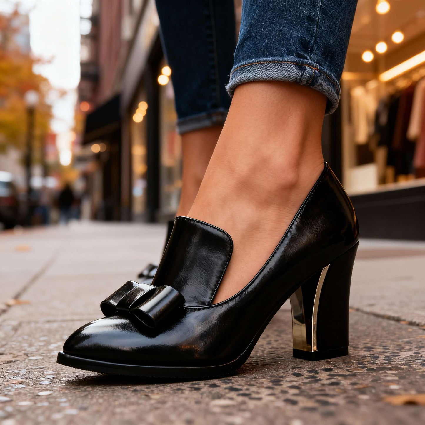 Women's Smooth Upper Bow Detail Black Heels Corvine