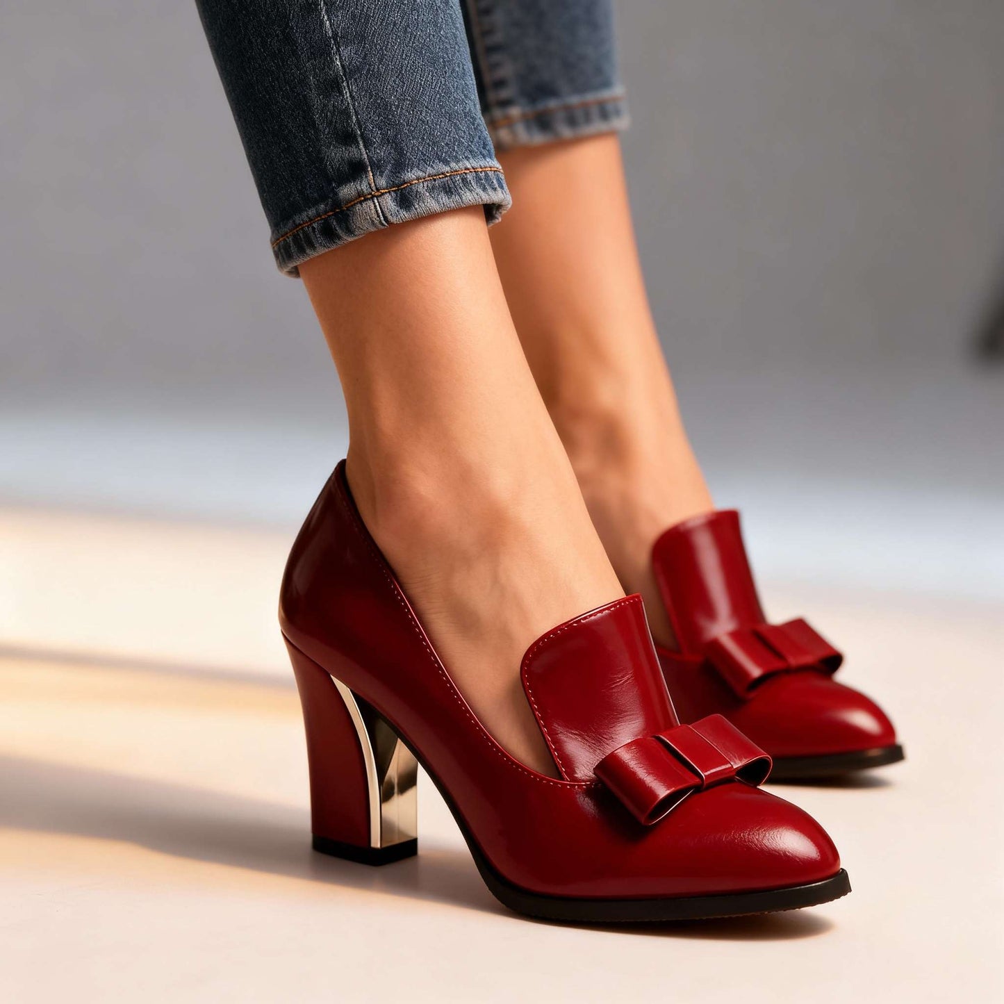 Women's Smooth Upper Bow Detail Black Heels Corvine