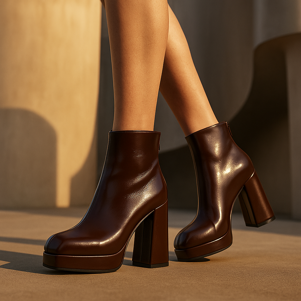 Women's Smooth Vegan Leather Black Ankle Boots Corvine