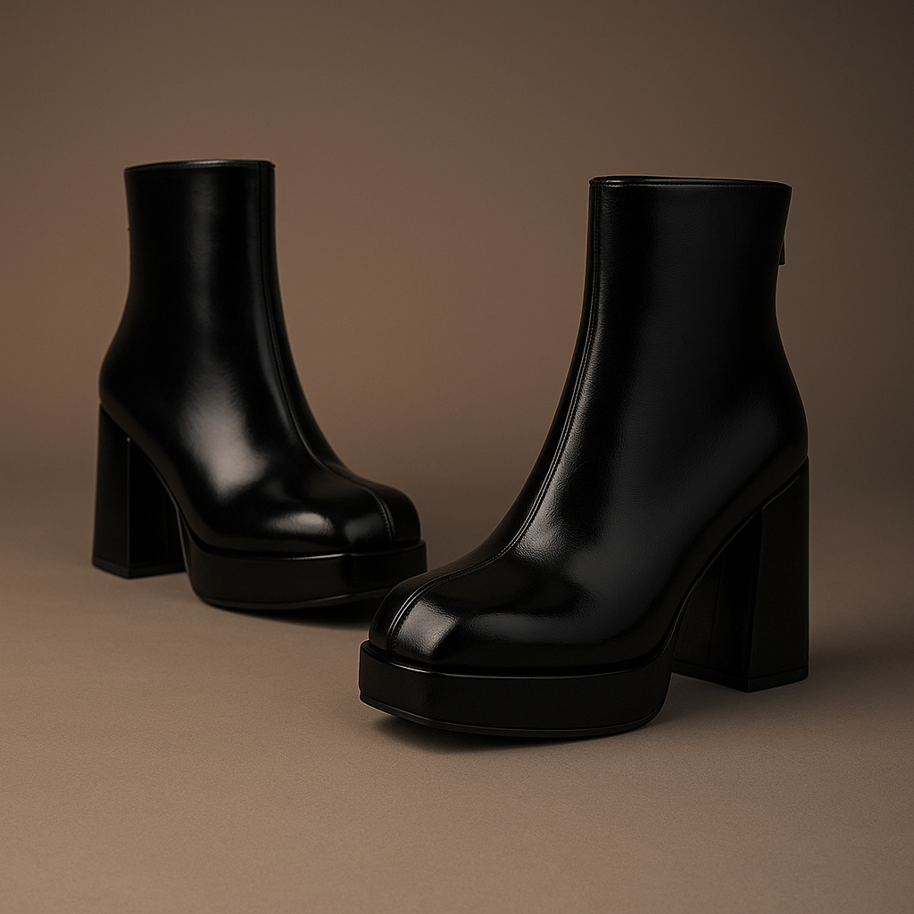 Women's Smooth Vegan Leather Black Ankle Boots Corvine