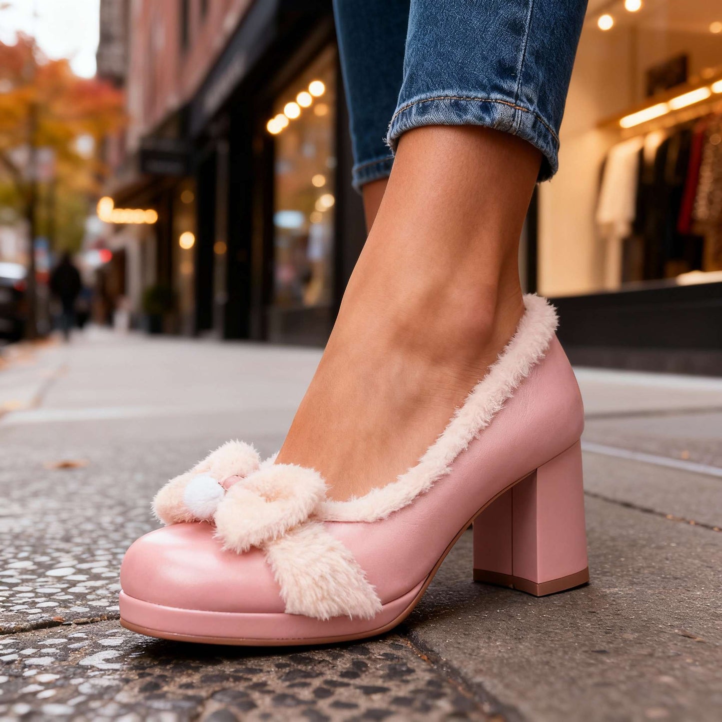 Women's Soft Sherpa Lined Block Heel Pumps Corvine