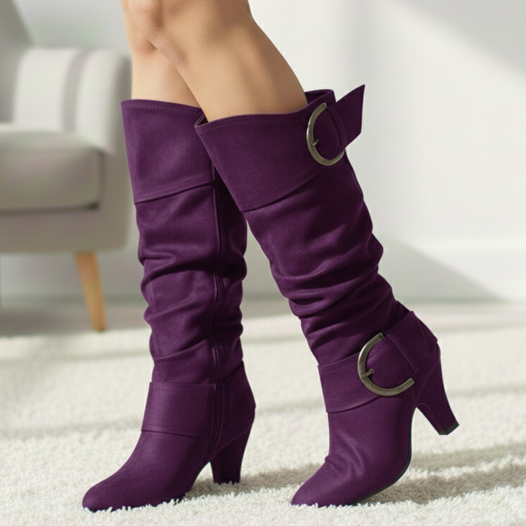 Women's Soft Stretchy Material Double-Buckle Boots Corvine