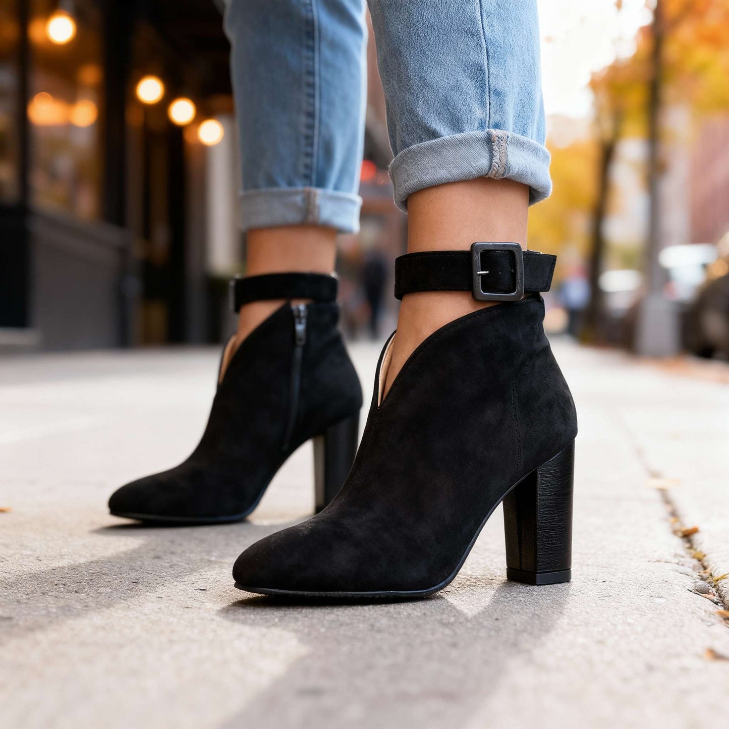 Women's Soft Suede Block Heel Shoes Corvine