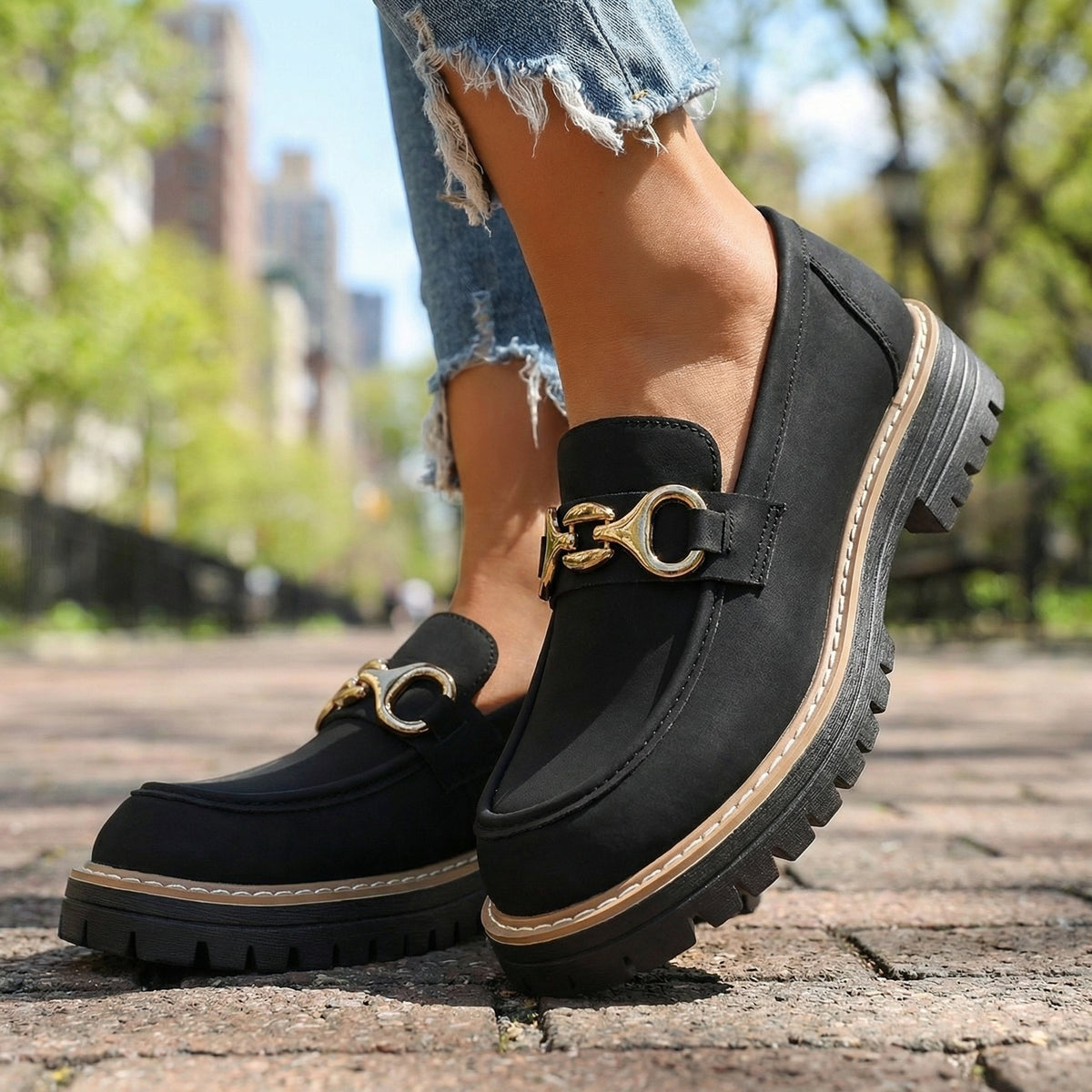 Women's Soft Suede Buckle Accent Loafers Corvine