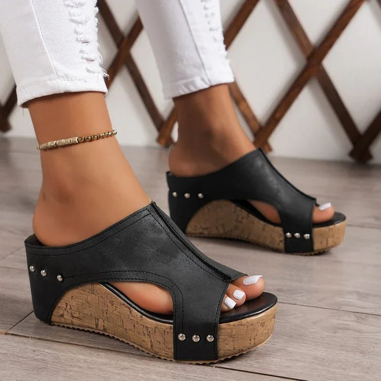 Women's Soft Synthetic Open-Toe Wedge Slides Corvine