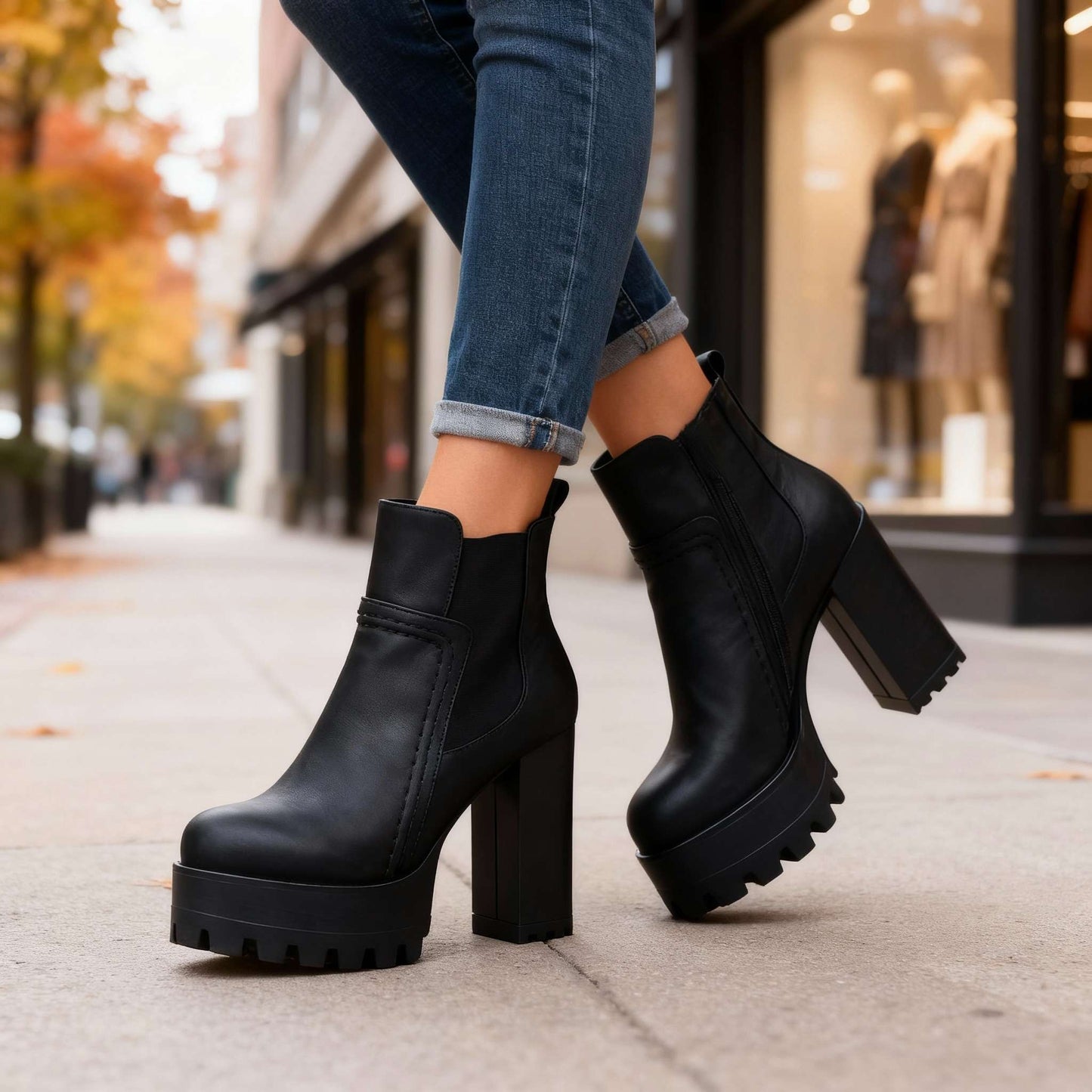 Women's Soft Textured Leather Block Heel Boots Corvine