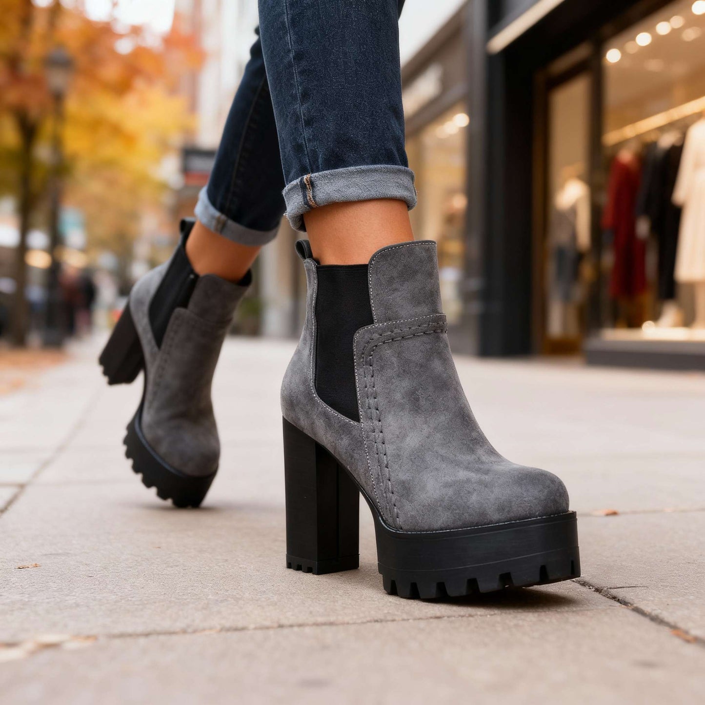 Women's Soft Textured Leather Block Heel Boots Corvine