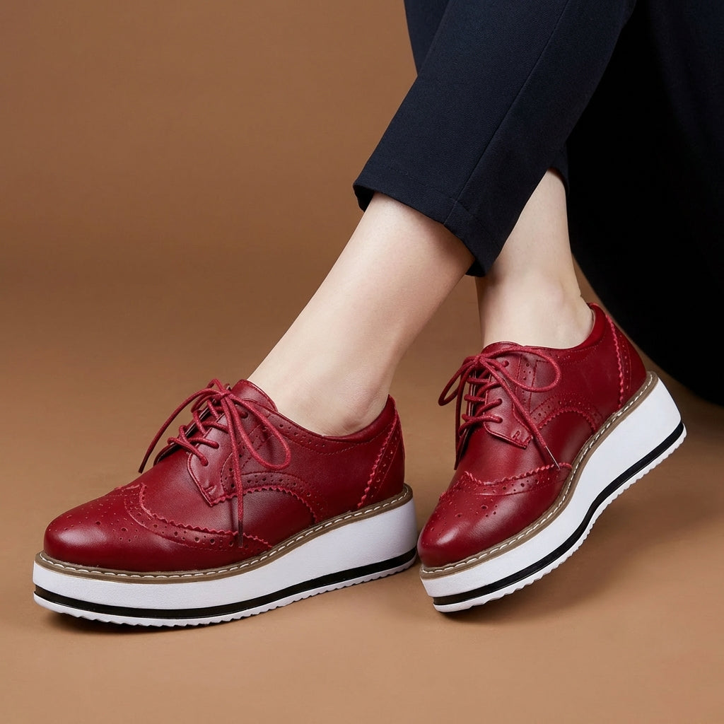 Women's Striped Platform Brogue Flats Corvine