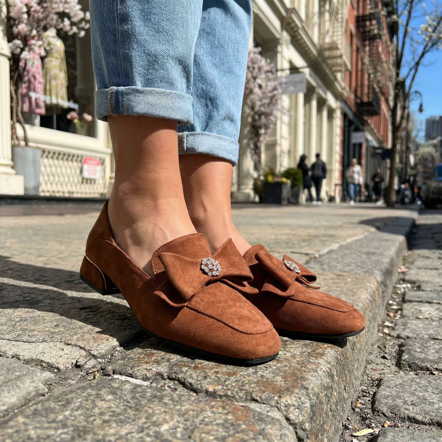 Women's Suede Bow Detail Loafers Corvine