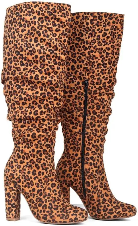 Women's Suede Knee High Block Heel Boots Corvine