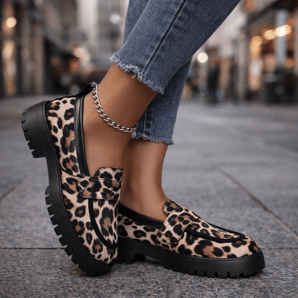 Women's Suede Leopard Platform Loafers | Chunky Slip-On Dress Shoes
