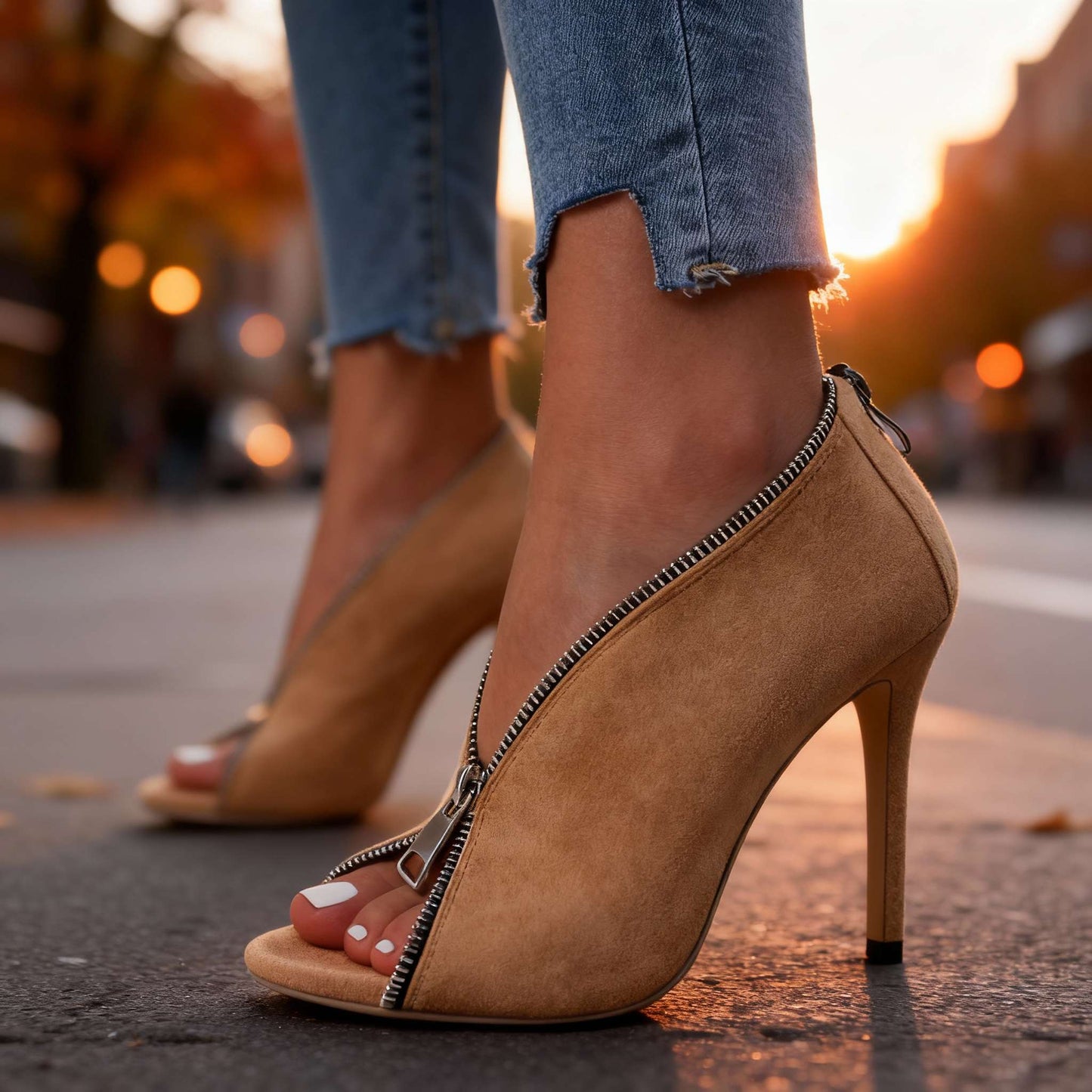 Women's Suede Zipper Black Heels Corvine