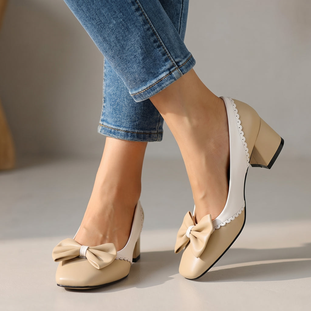 Women's Synthetic Bow Detail Block Heel Shoes Corvine