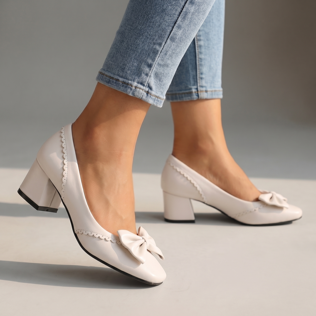 Women's Synthetic Bow Detail Block Heel Shoes Corvine