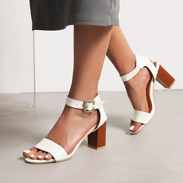 Women's Textured Croc Leather Block Heel Sandals Corvine