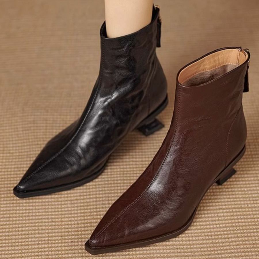 Women's Textured Leather Black Ankle Boots Corvine