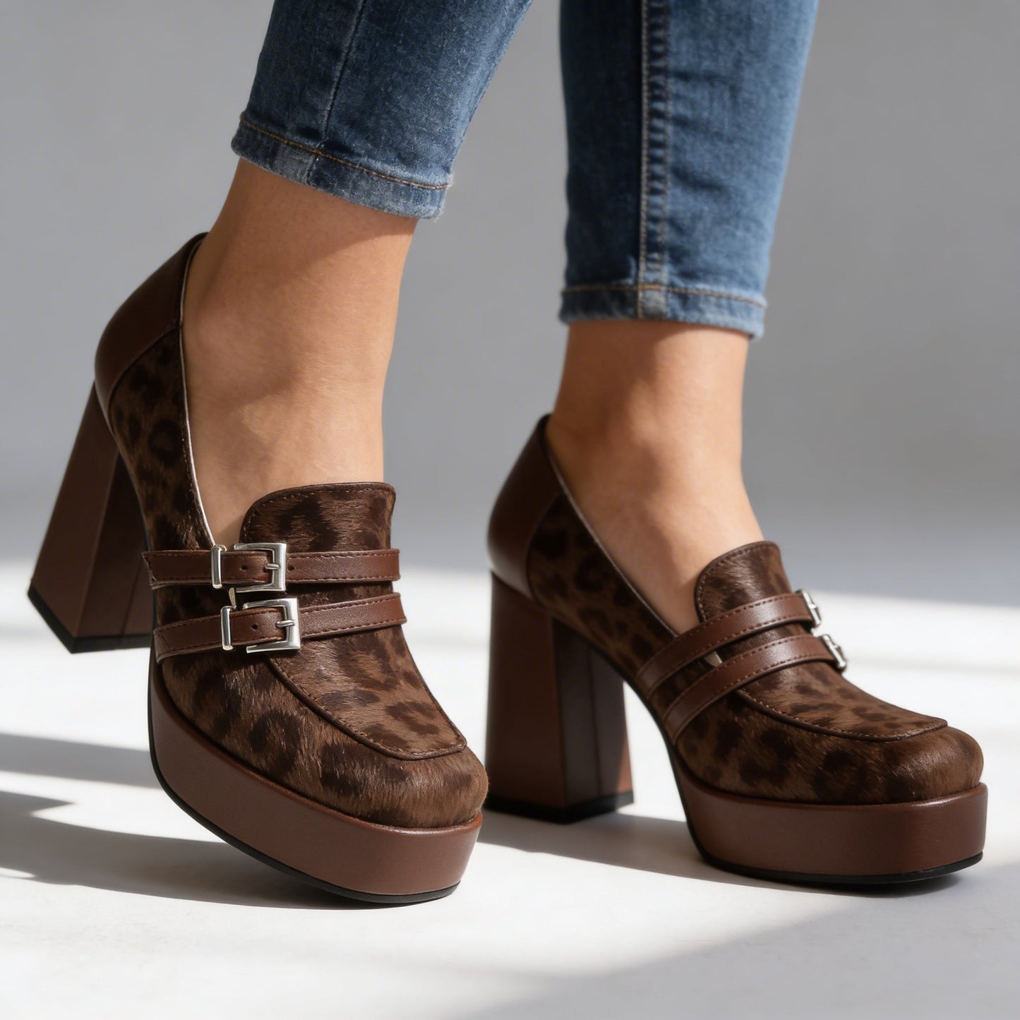 Women's Textured Leopard Print Platform Loafers Corvine
