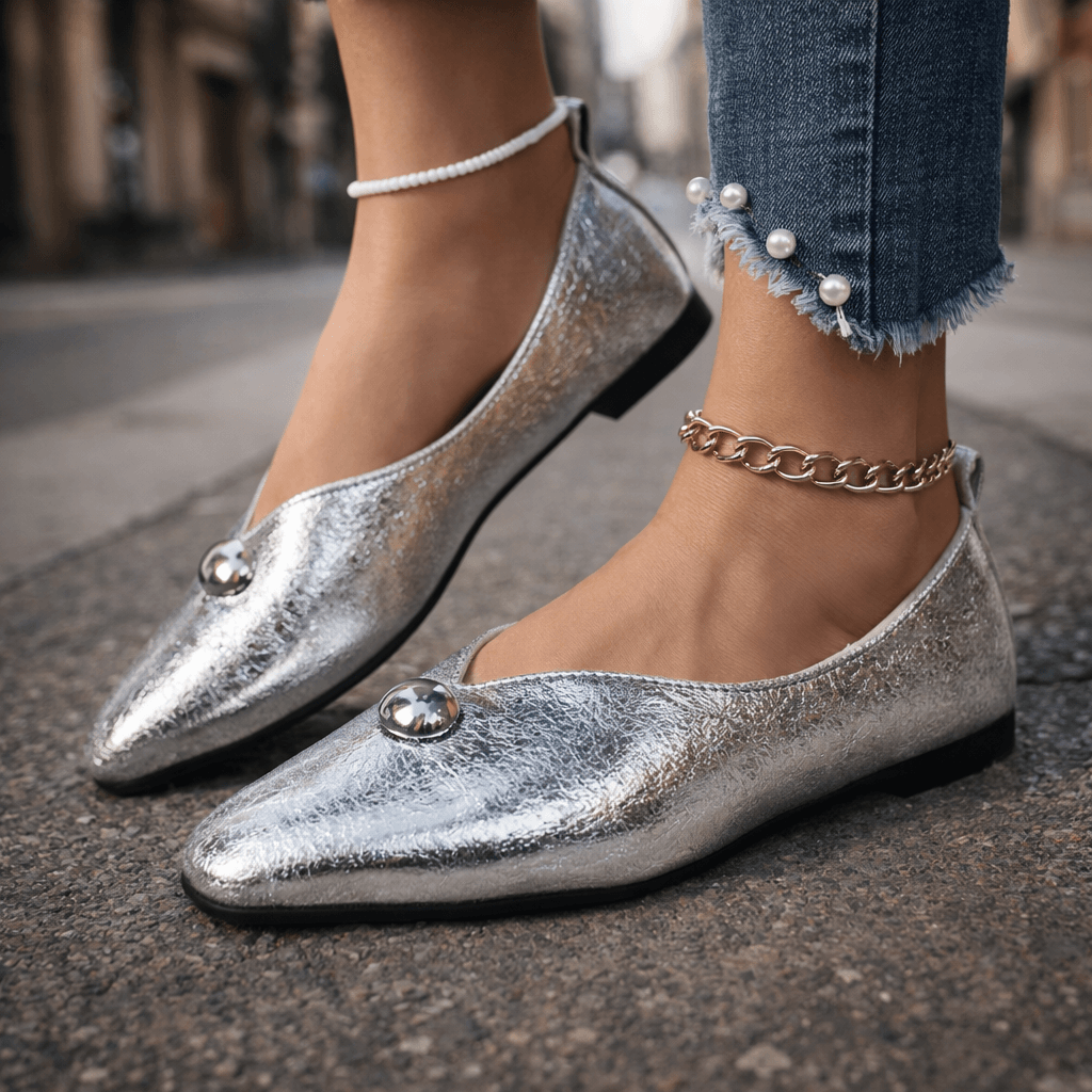 Women's Textured Metallic Slip-On Flat Shoes Corvine