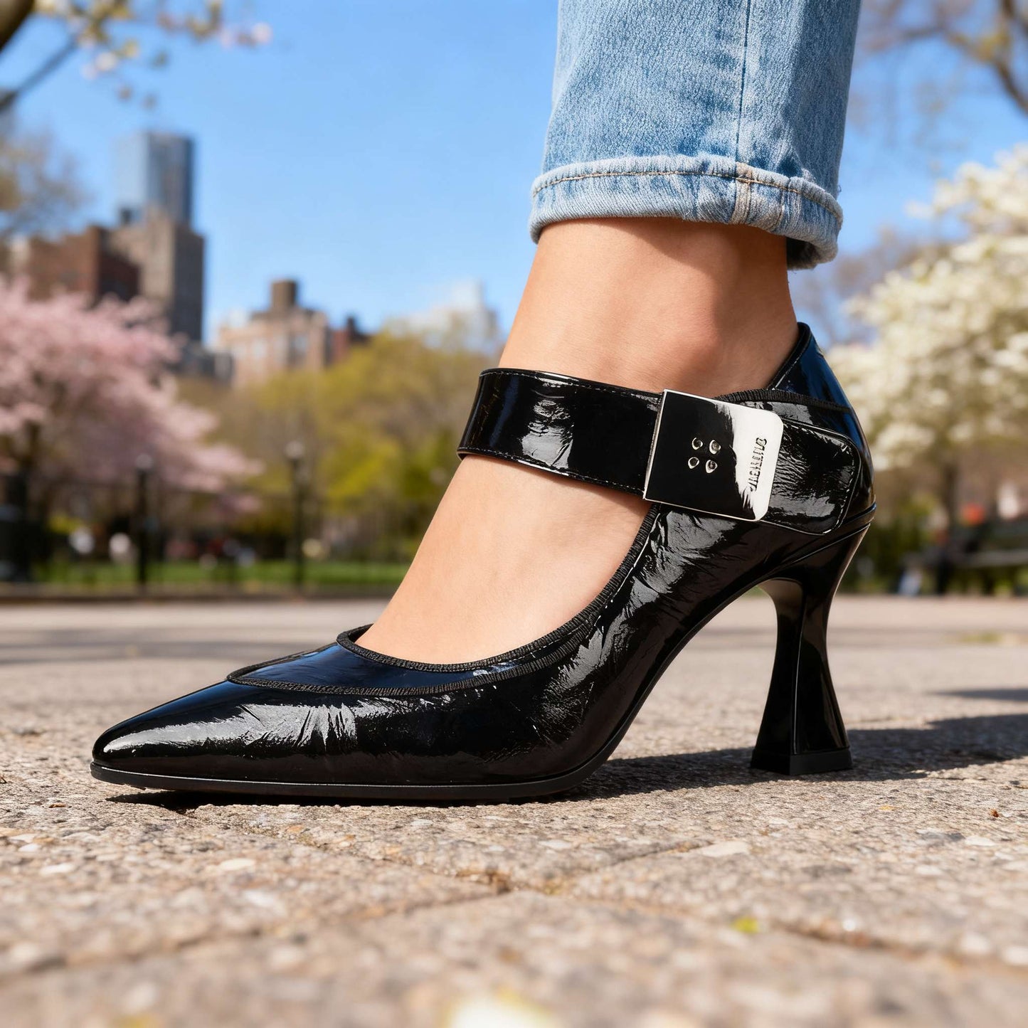 Women's Textured Patent Slip-On Heels Corvine