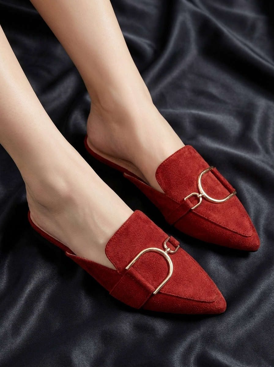 Women's Textured Pointed-Toe Mules Shoes Corvine