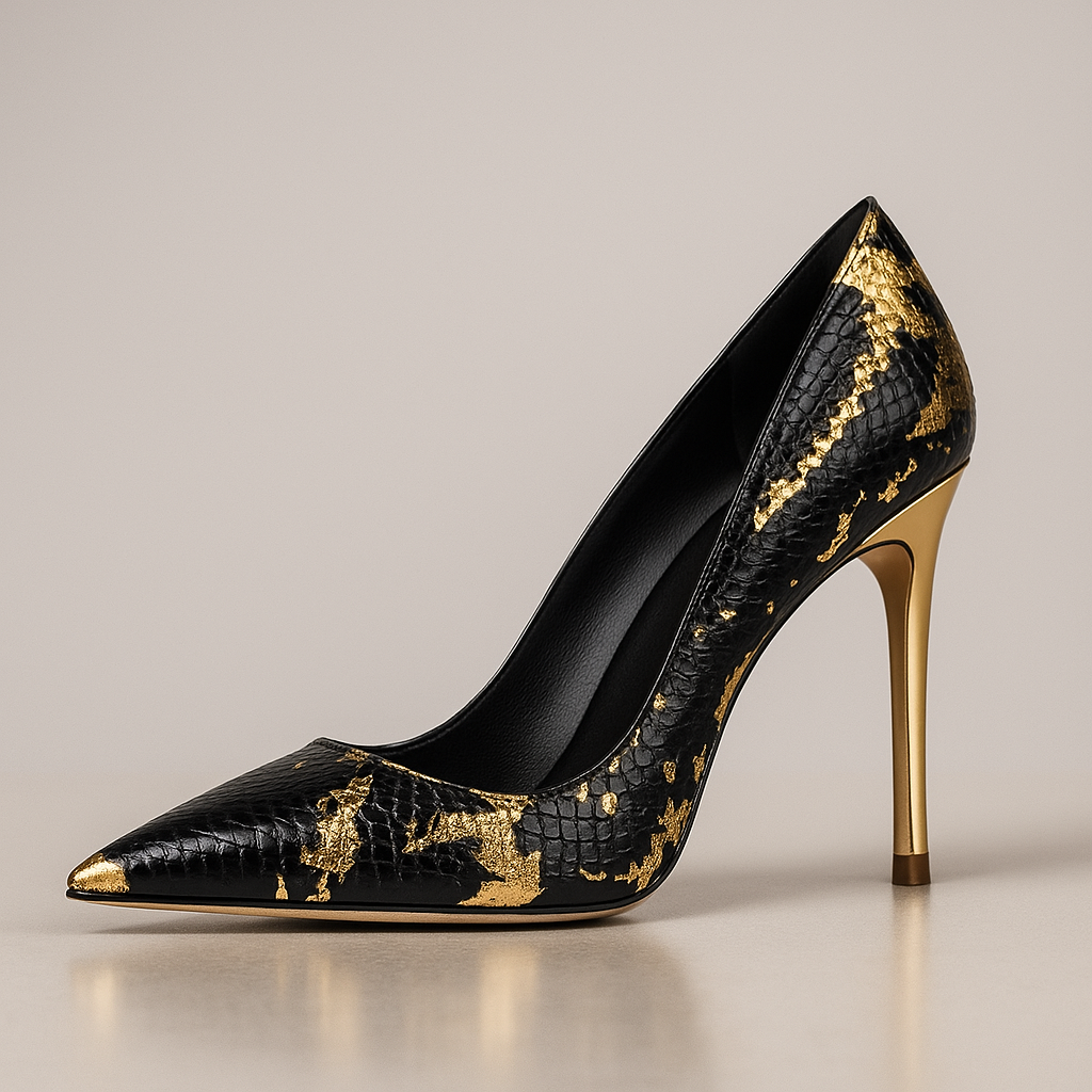 Women's Textured Snakeskin Pointed Heels Gold Corvine