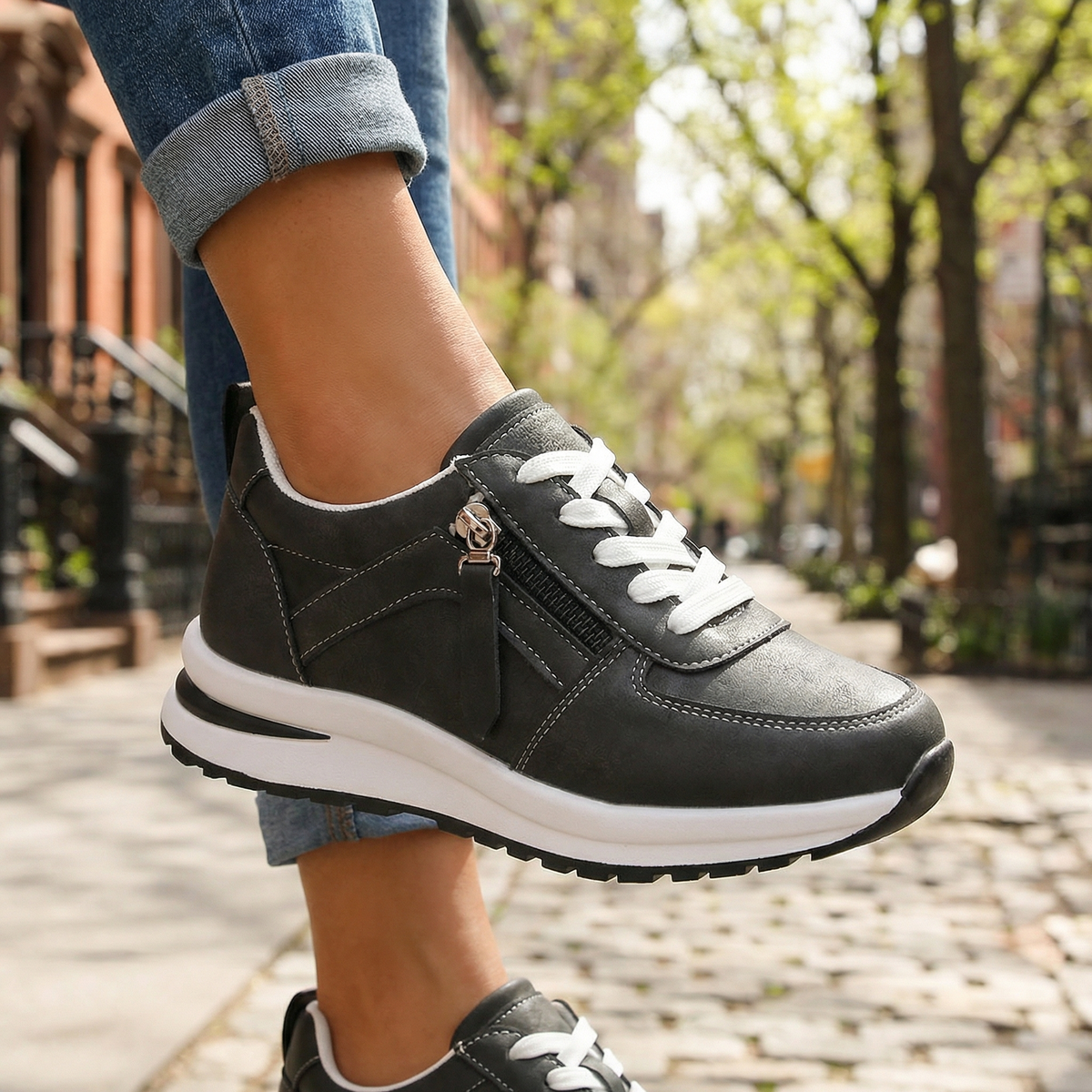 Women's Textured Upper Wedge Heel Sneakers Corvine