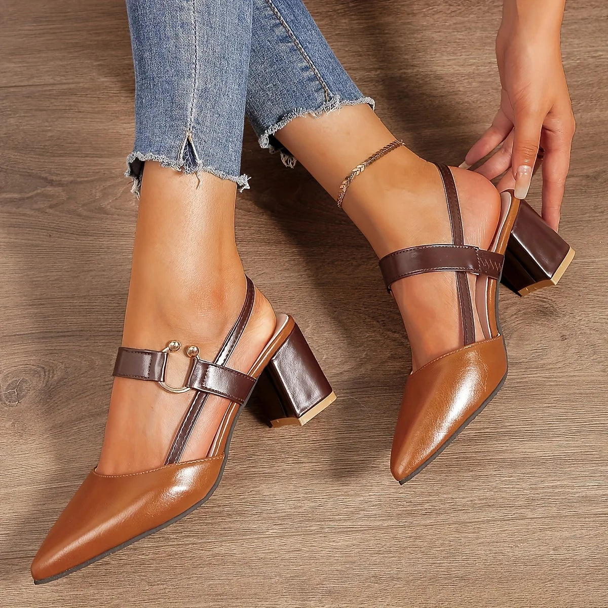 Women's Two-Tone Smooth Vegan Leather Slingback Heels Corvine