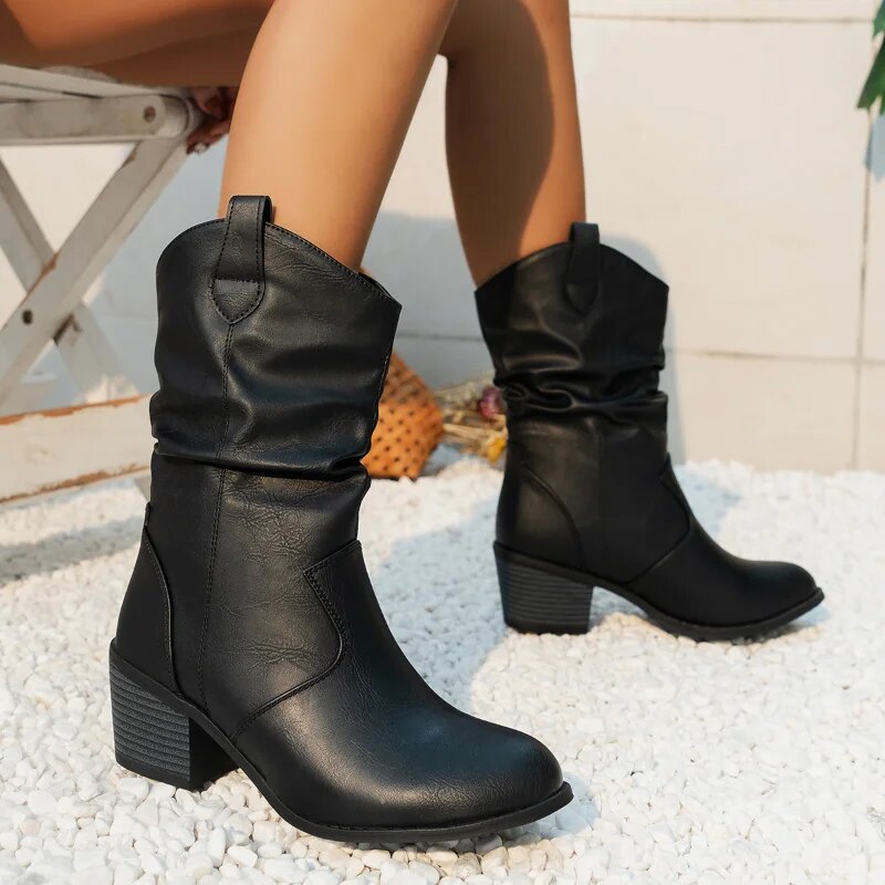 Women's Vegan Leather Slouchy Cowboy Boots Corvine