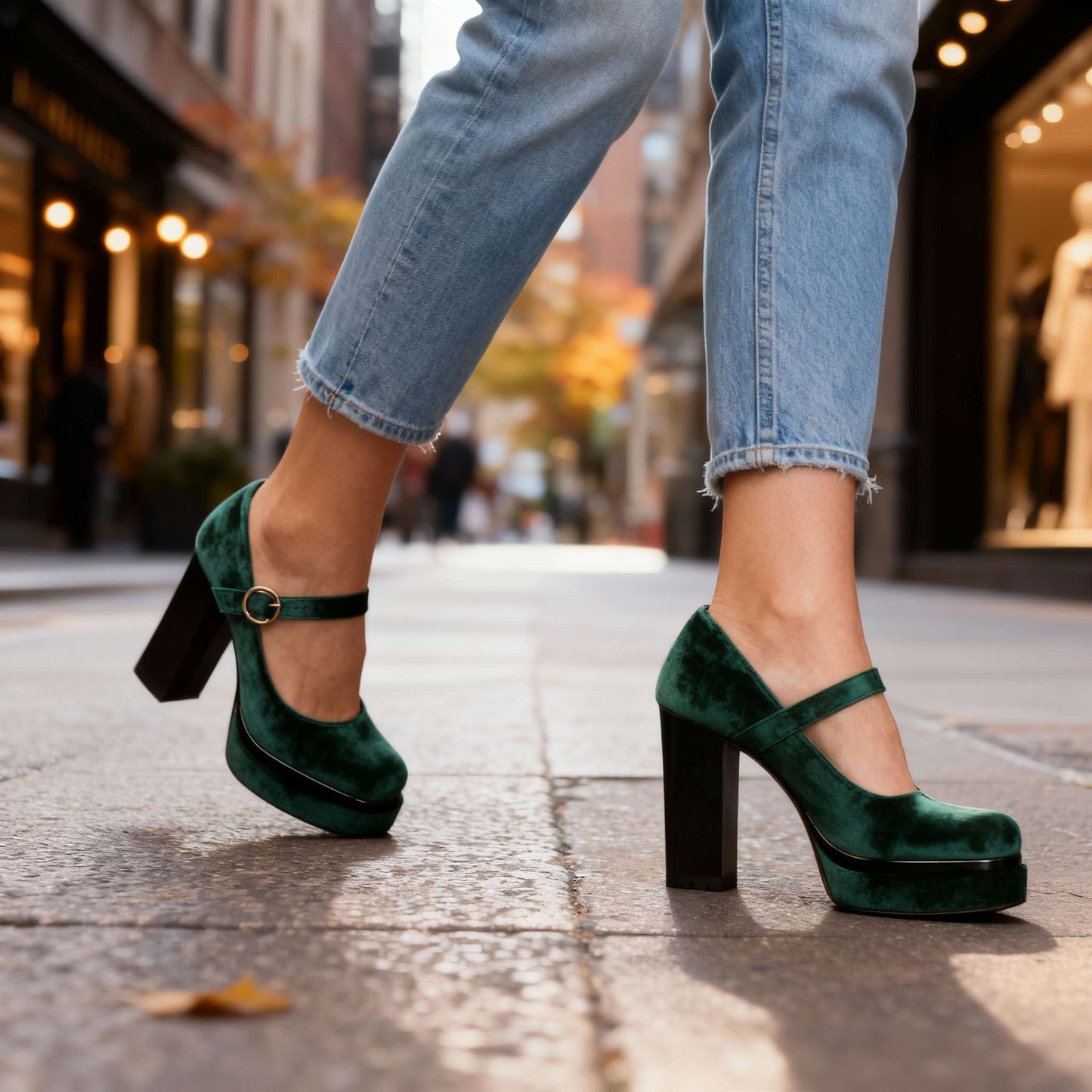 Women's Velvet Block Heel Shoes Corvine