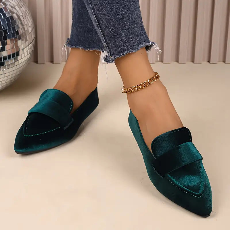 Women's Velvet Pointed Toe Loafers Corvine