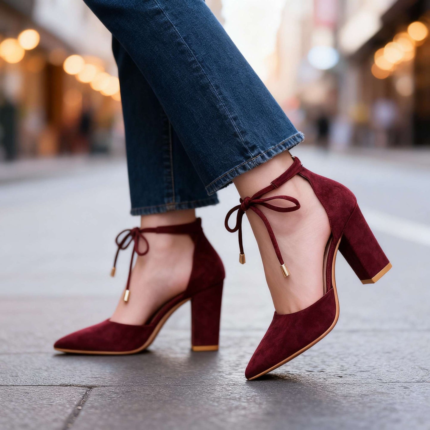 Women's Velvety Suede Ankle Tie Block Heel Heels Corvine