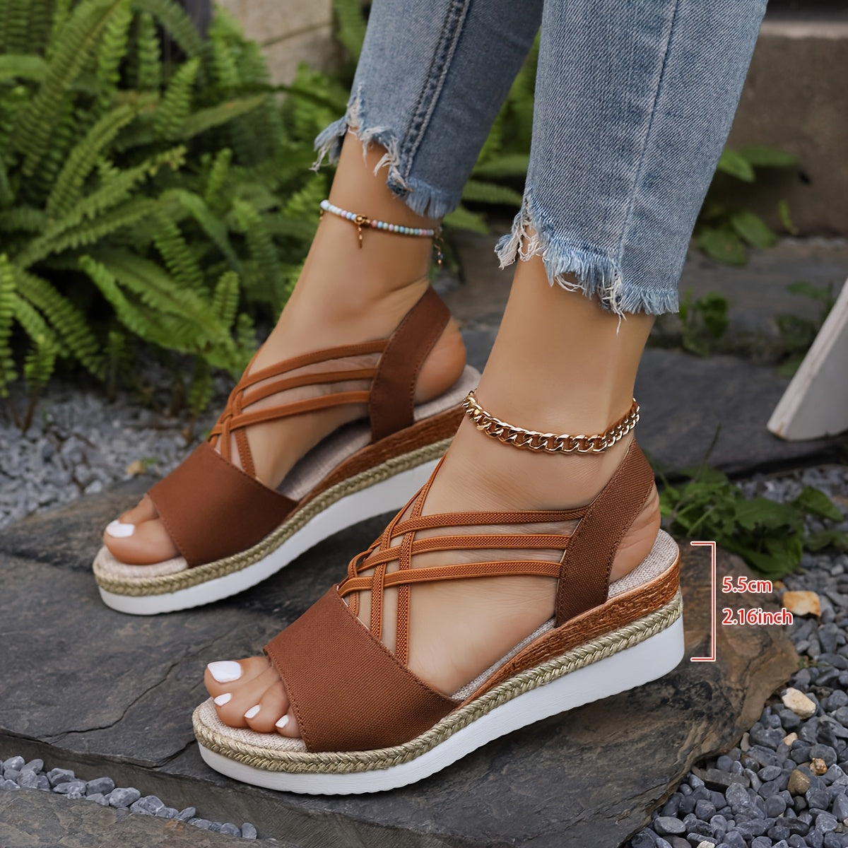 Women's Woven Textile Criss-Cross Platform Sandals Corvine