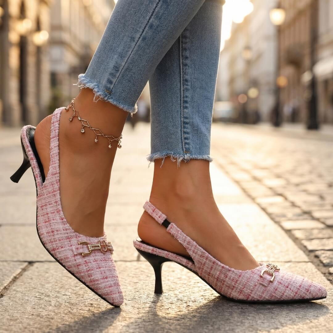 Women's Woven Tweed Pointed-Toe Slingback Heels Corvine