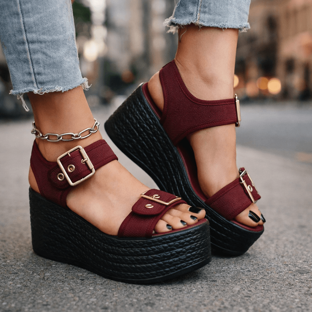 Women's Woven Wedge Sandals | Stylish Adjustable Buckle Platform Heels